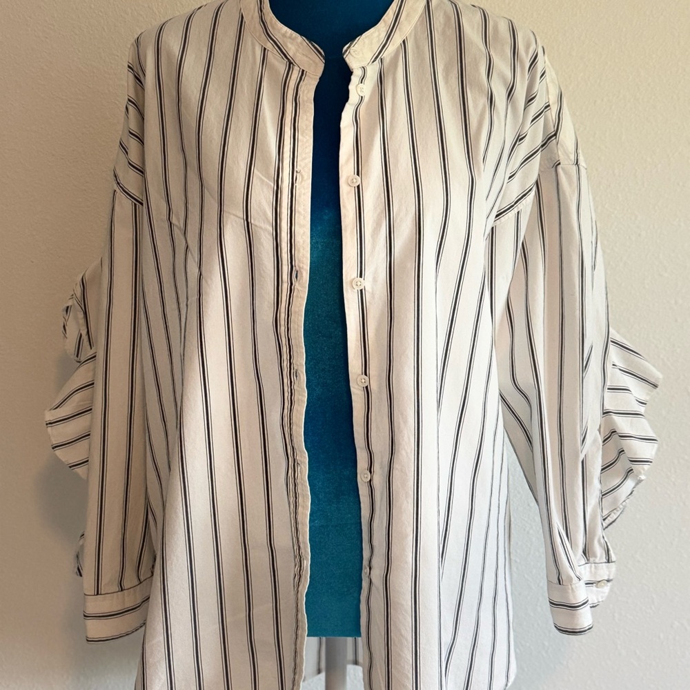 J. Crew White Button-Front Striped Blouse